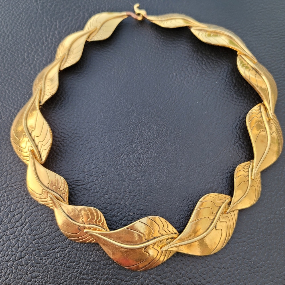RARE Laurel Burch Golden Leaves Collar Choker Necklace - Vintage, Estate
